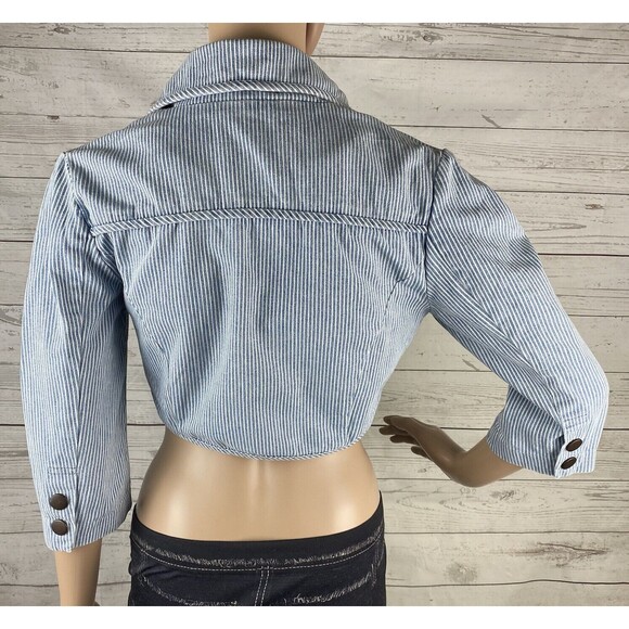 Forever Twentyone Boutique Cropped Jacket Small Blue White Striped Denim Unique - Picture 9 of 12